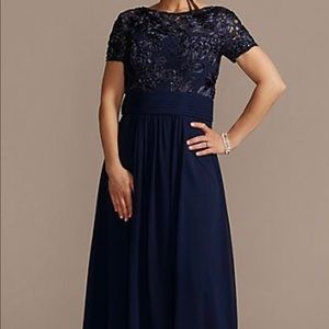 *David’s Bridal Floor Length Sheath Gown with Lace Bodice